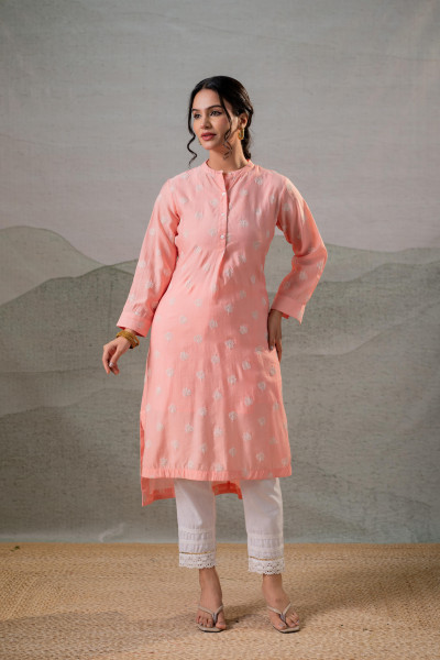 Peach Embroidered Kurta