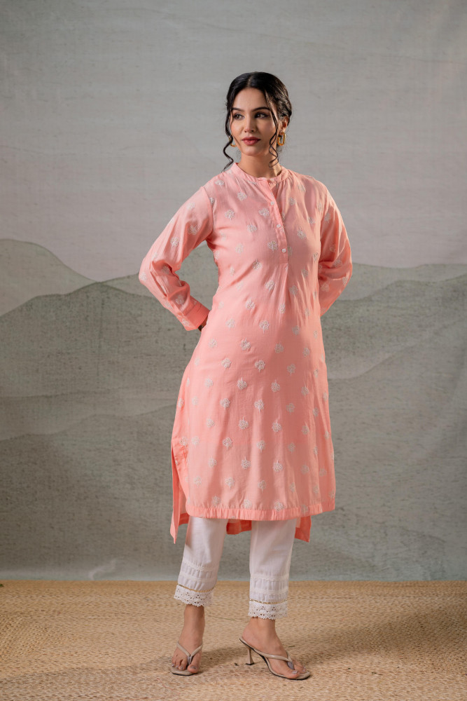 Peach Embroidered Kurta