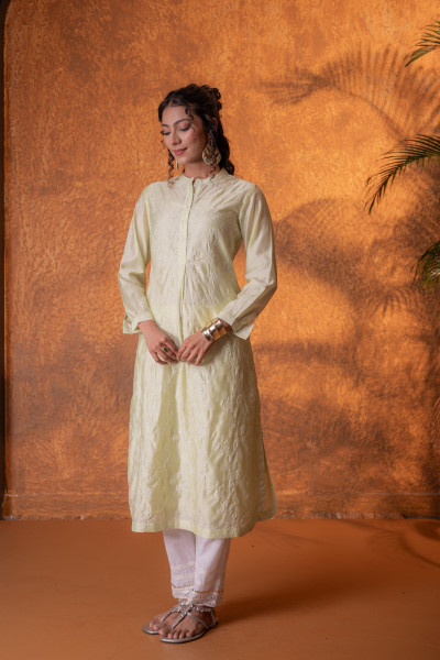 Pistachio SageGreen Foil Print Kurta