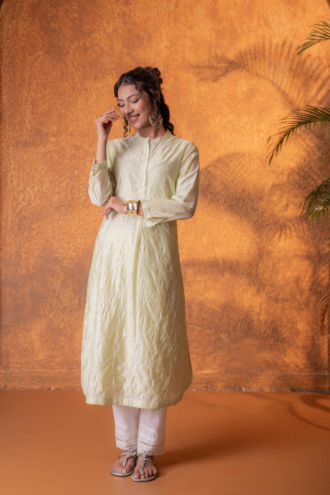 Pistachio SageGreen Foil Print Kurta