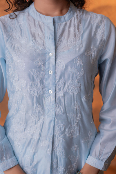 Neelara Powder Blue Foil Print Kurta