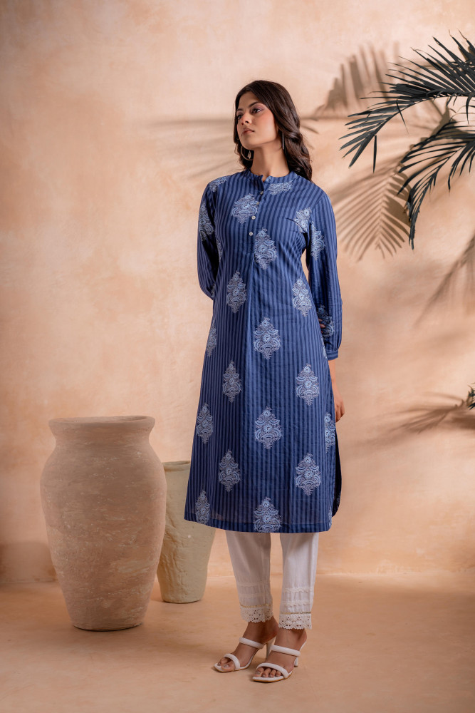 Indigo Stripe Motif Heritage Kurta