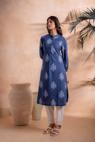 Indigo Stripe Motif Heritage Kurta