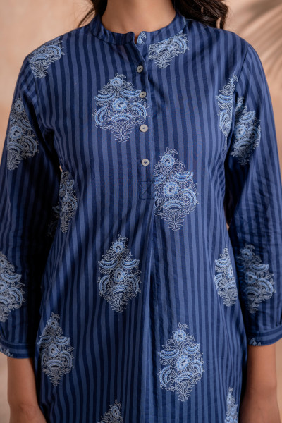Indigo Stripe Motif Heritage Kurta