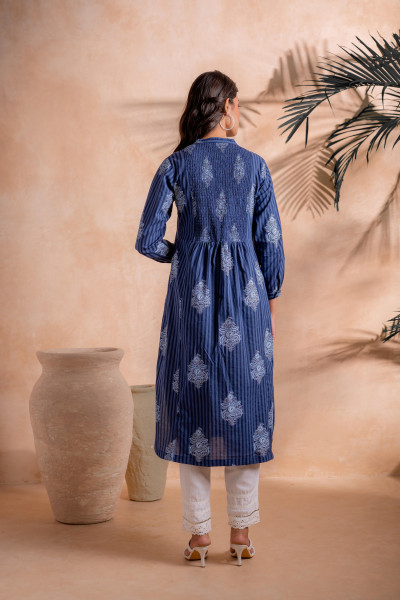 Indigo Stripe Motif Heritage Kurta