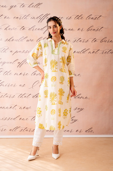 Off-White Palm Motif  Kurta
