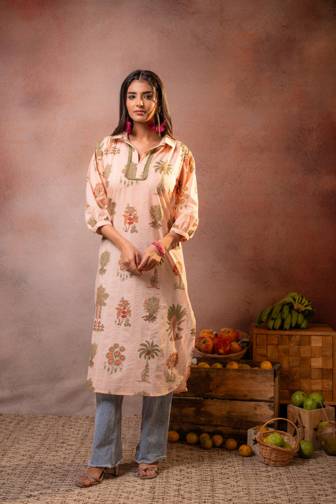 Peach Palm Motif  Kurta