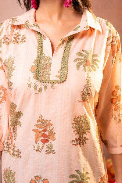 Peach Palm Motif  Kurta