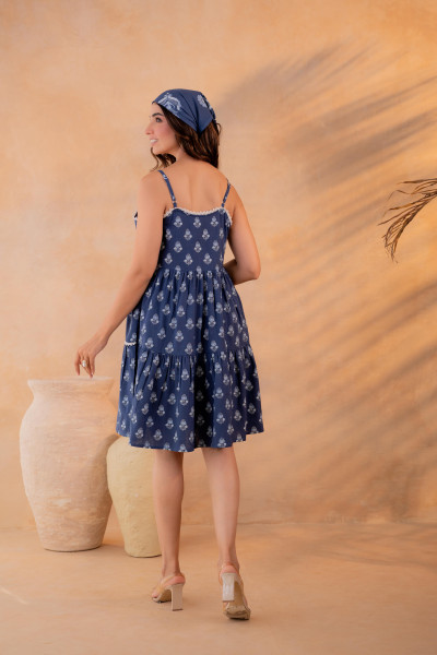 Neelika Indigo Tiered Mini Dress