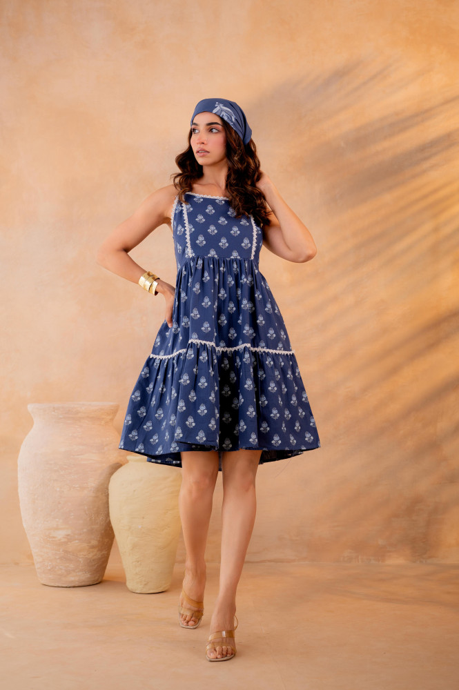 Neelika Indigo Tiered Mini Dress