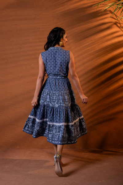 Indigo Vintage Bloom Long Dress