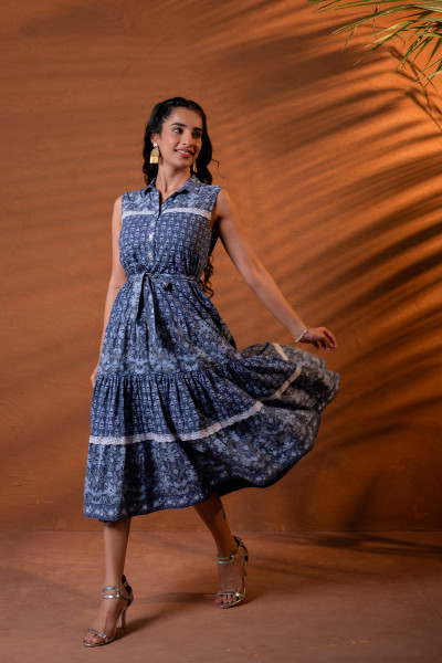 Indigo Vintage Bloom Long Dress