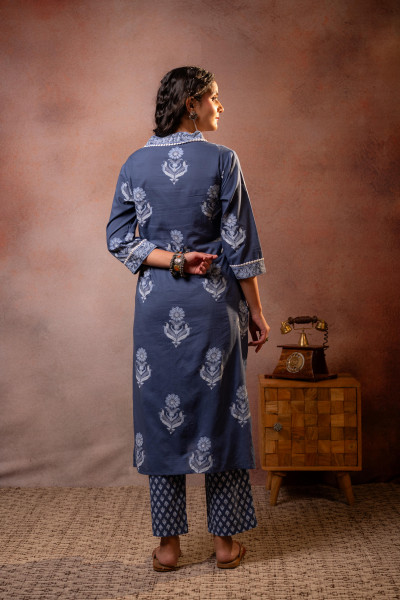 Slate Bloom Heritage Print Kurta Set