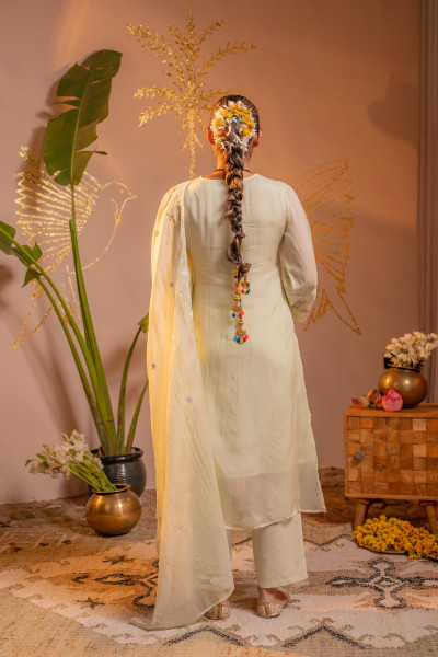 Lime  Kurta Set with Floral Lace Borders