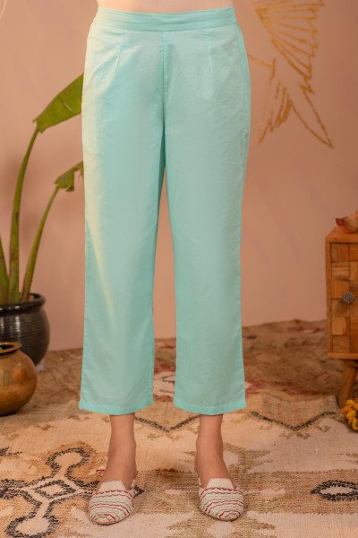 Sky Blue  Kurta Set with Floral Lace Borders