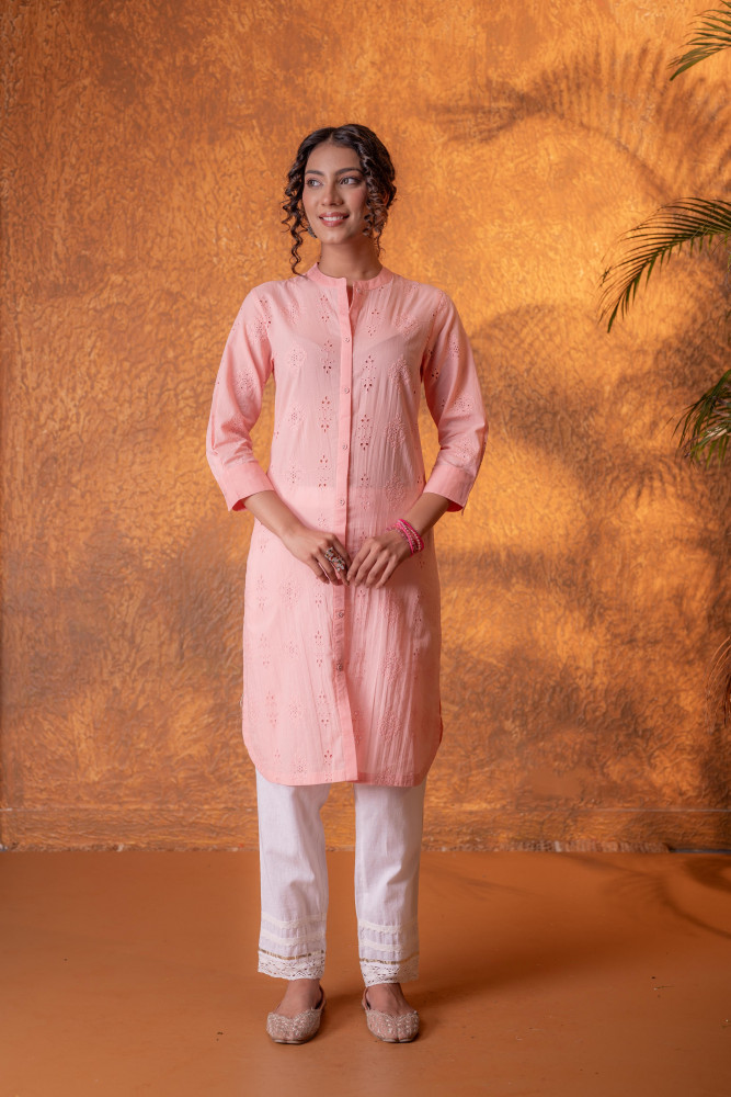 Peach Chikankari Kurta