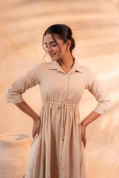 Schiffli Camel Bloom Long Dress