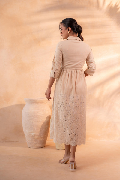 Schiffli Camel Bloom Long Dress