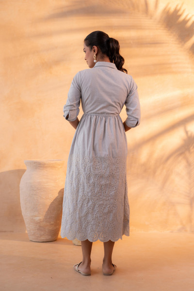 Schiffli Grey Bloom Long Dress