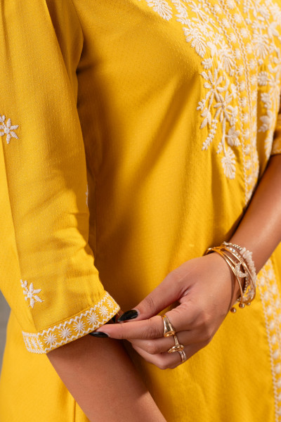 Sunlit Bloom Mustard Embroidered Co-Ord Set