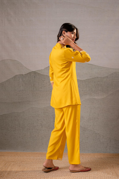Sunlit Bloom Mustard Embroidered Co-Ord Set