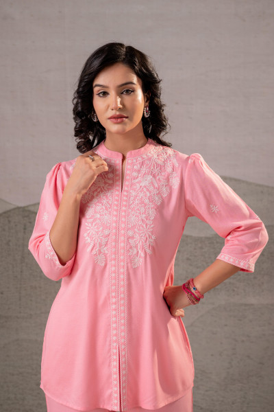 Peach Bloom  Embroidered Co-Ord Set