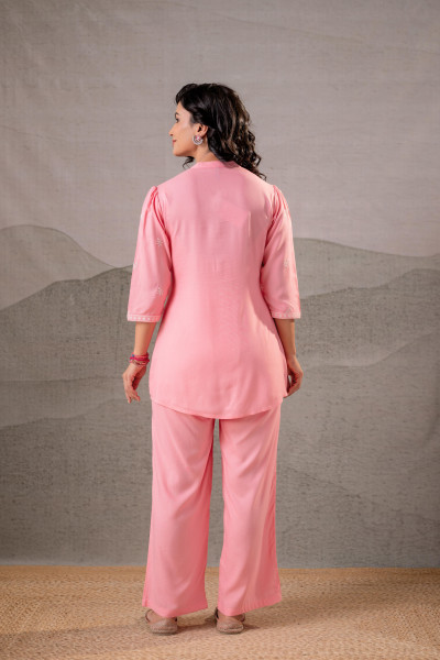 Peach Bloom  Embroidered Co-Ord Set