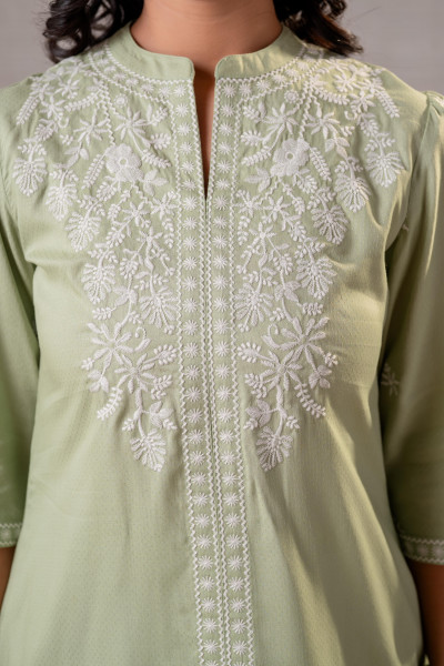 Pistachio Bloom SageGreen Embroidered Co-Ord Set