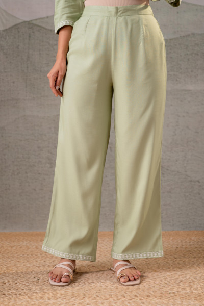 Pistachio Bloom SageGreen Embroidered Co-Ord Set