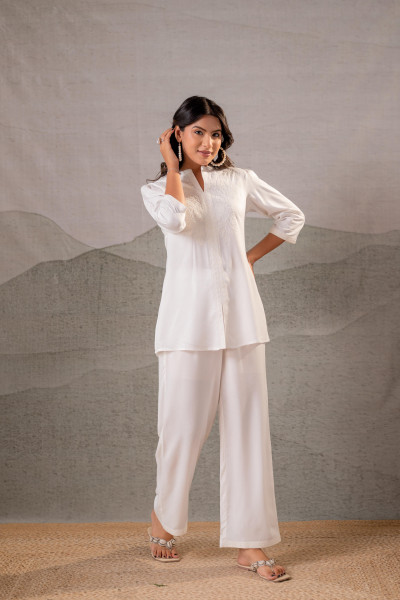 Cotton Bloom White Embroidered Co-Ord Set