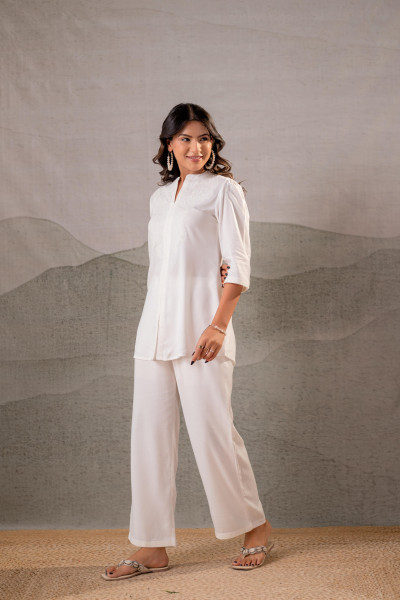 Cotton Bloom White Embroidered Co-Ord Set