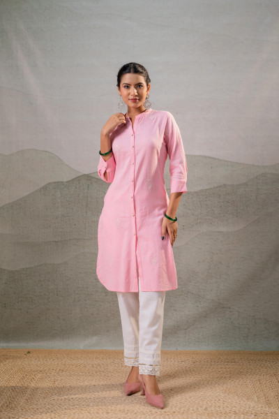 Blush Bloom Peach Textured Straight Kurta