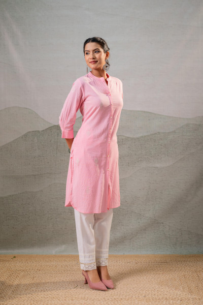 Blush Bloom Peach Textured Straight Kurta