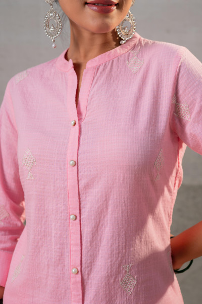 Blush Bloom Peach Textured Straight Kurta