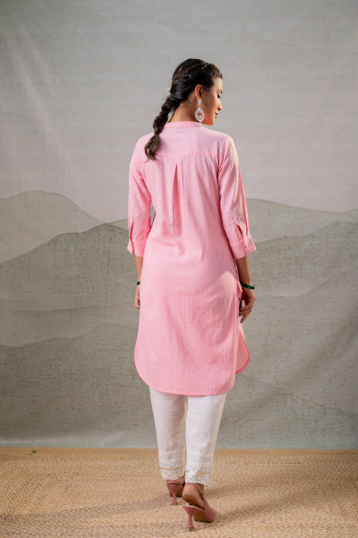 Blush Bloom Peach Textured Straight Kurta