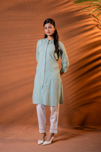 Matcha Bloom SageGreen Textured Straight Kurta