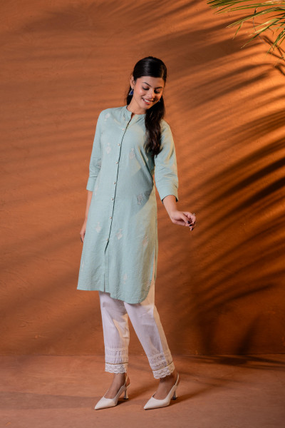 Matcha Bloom SageGreen Textured Straight Kurta
