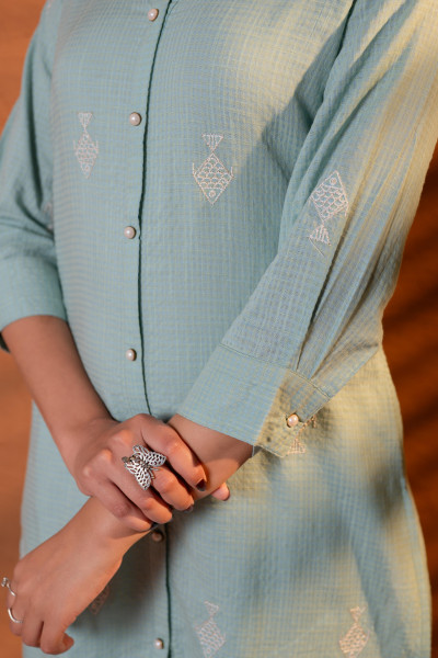 Matcha Bloom SageGreen Textured Straight Kurta