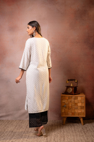 White Dobby Viscose Embroidered Kurta