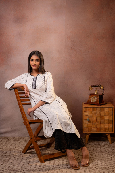 White Dobby Viscose Embroidered Kurta