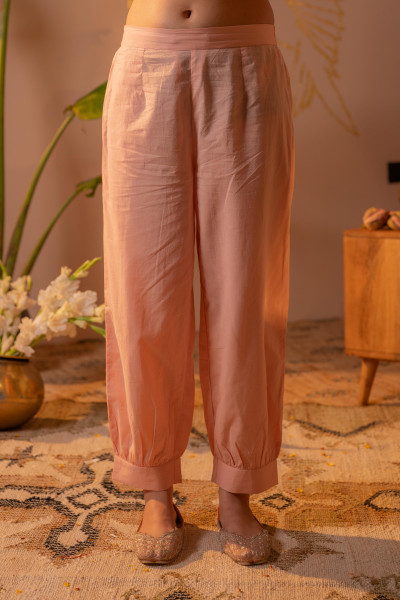 Peach Blossom Anarkali Kurta Set with Striped Sheer Dupatta