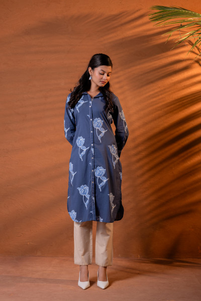 Indigo Bloom Button-Down Kurta