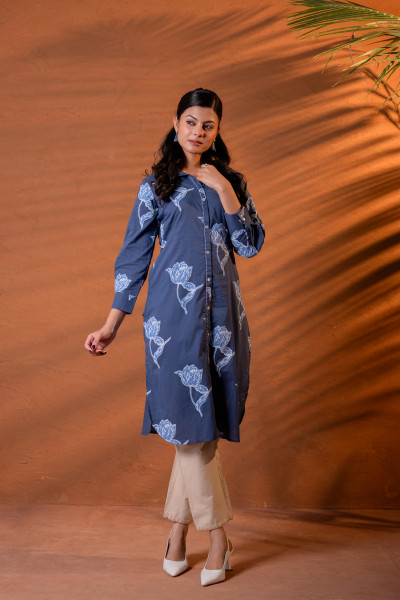 Indigo Bloom Button-Down Kurta