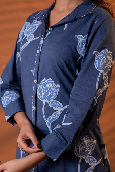 Indigo Bloom Button-Down Kurta