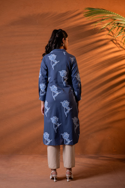 Indigo Bloom Button-Down Kurta