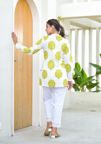 Lime Green Floral Printed Cotton Tunic