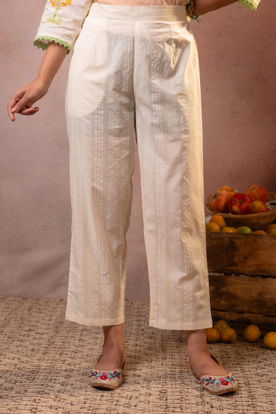 Off-White Mustard Botanical Printed Kurta Set with Statement Border Dupatta