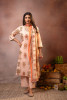 Off-White Peach Botanical Printed Kurta Set with Statement Border Dupatta