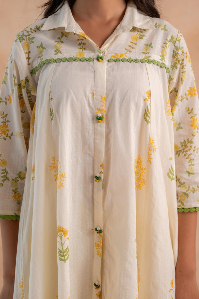 Off-White Garden Printed A-Line Tunic Kurta
