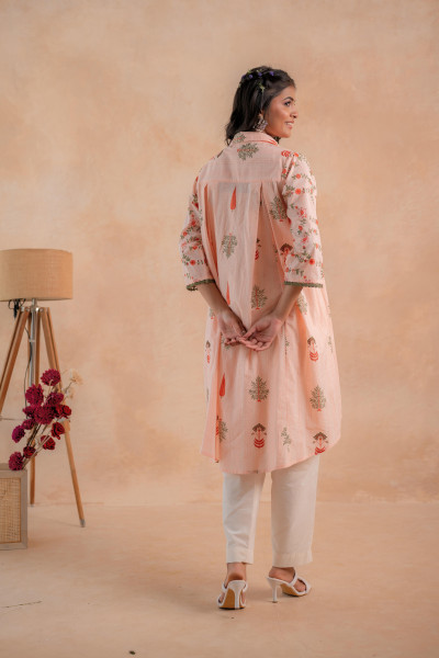 Blush Peach Garden Printed A-Line Tunic Kurta